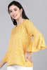  Mustard Yellow Floral Print Crepe Top