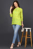 Lime Green Cotton Blend Geometric Print Straight Tunic VT1226