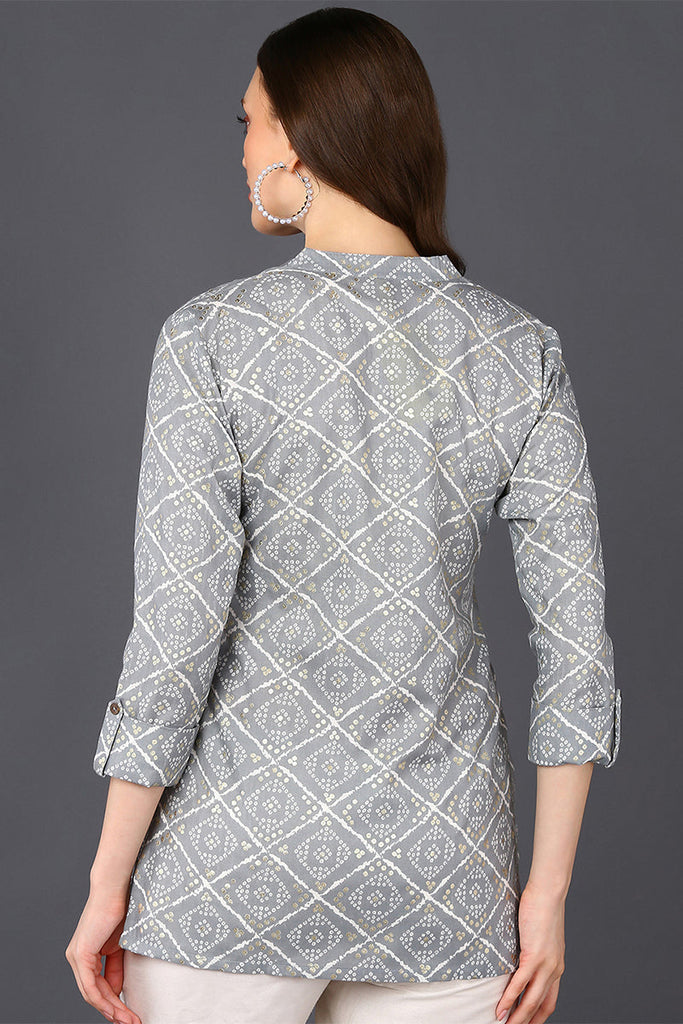 Grey Cotton Blend Bandhani Printed Straight Tunic VT1234