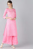  Women Crepe Pink Bandhani Printed Straight Kurta Palazzo Set 