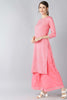 Crepe Pink Geometric Printed Straight Kurta Palazzo Set