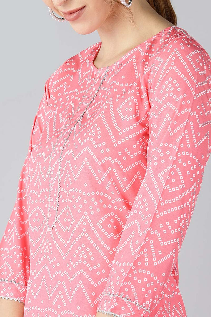 Crepe Pink Geometric Printed Straight Kurta Palazzo Set