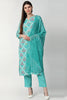   Poly Crepe Turquoise Blue Motifs Printed Straight Kurta