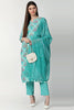   Poly Crepe Turquoise Blue Motifs Printed Straight Kurta