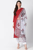   Poly Crepe Maroon Solid Printed Straight Kurta Pant Dupatta Set 