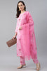   Poly Crepe Pink Ethnic Motifs Printed Straight Kurta Palazzo Dupatta Set 