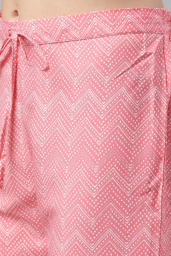  Women Crepe Pink Paisley Printed Straight Kurta Pant Dupatta Set 
