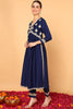 Navy Blue Silk Blend Solid Embroidered Flared Kurta Set VKSET1483