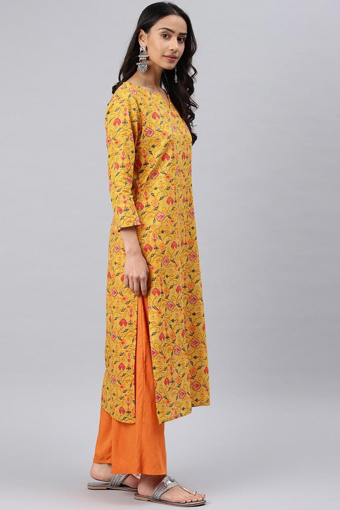   Beautiful Mustard Color Printed Cotton Fabric Kurti