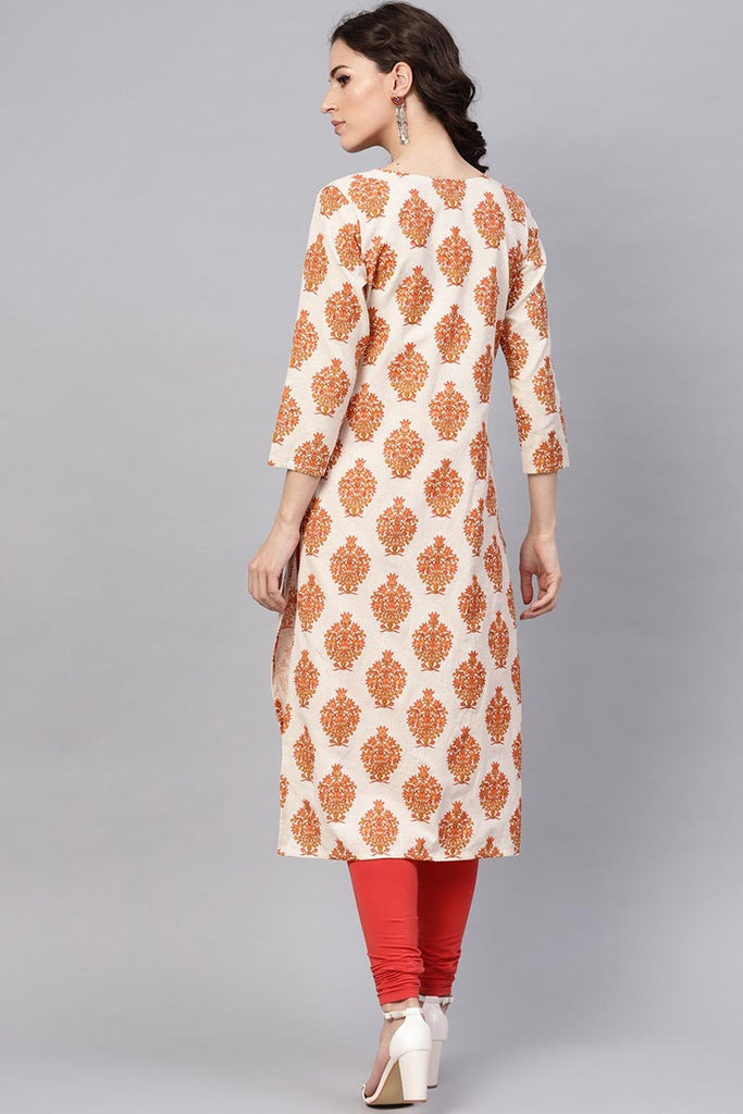   Beige Color Cotton Fabric Printed Fancy Kurti 