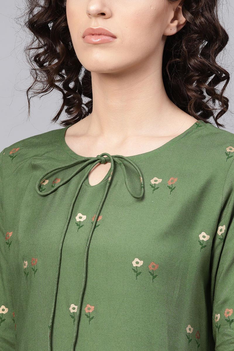   Green Color Printed Fancy Kurti 