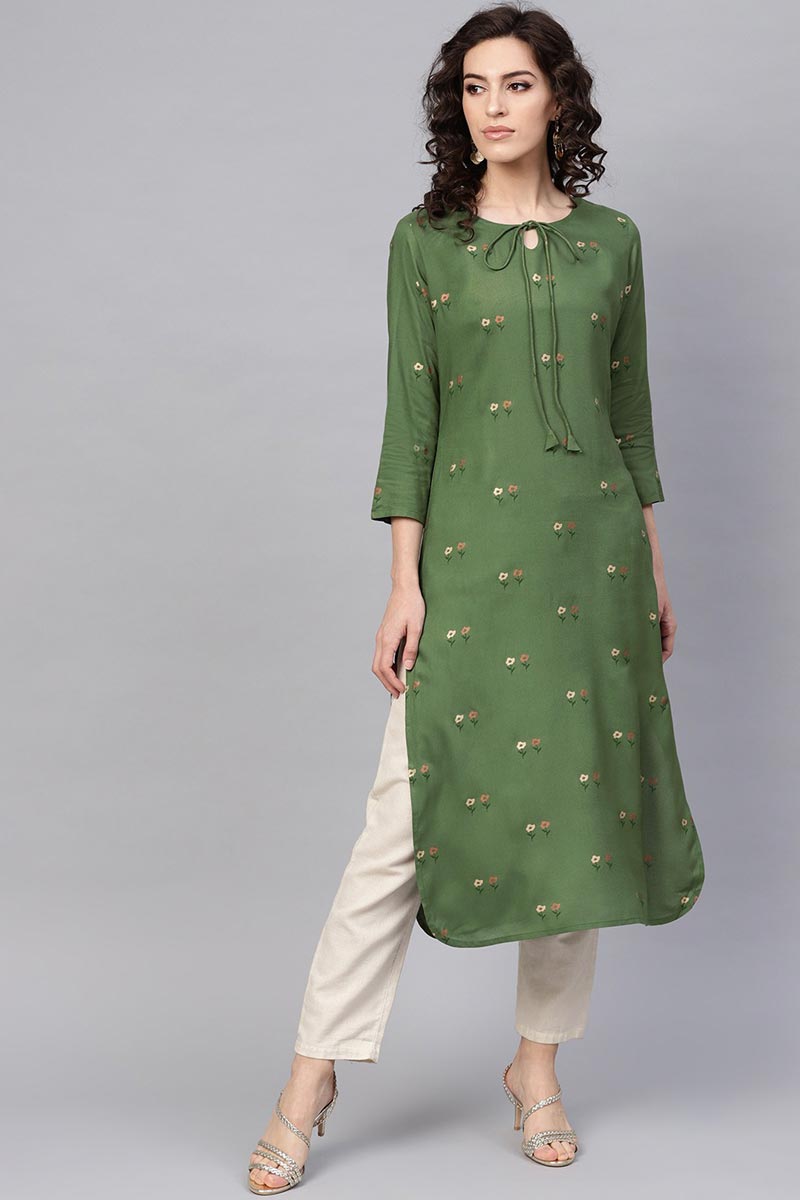   Green Color Printed Fancy Kurti 