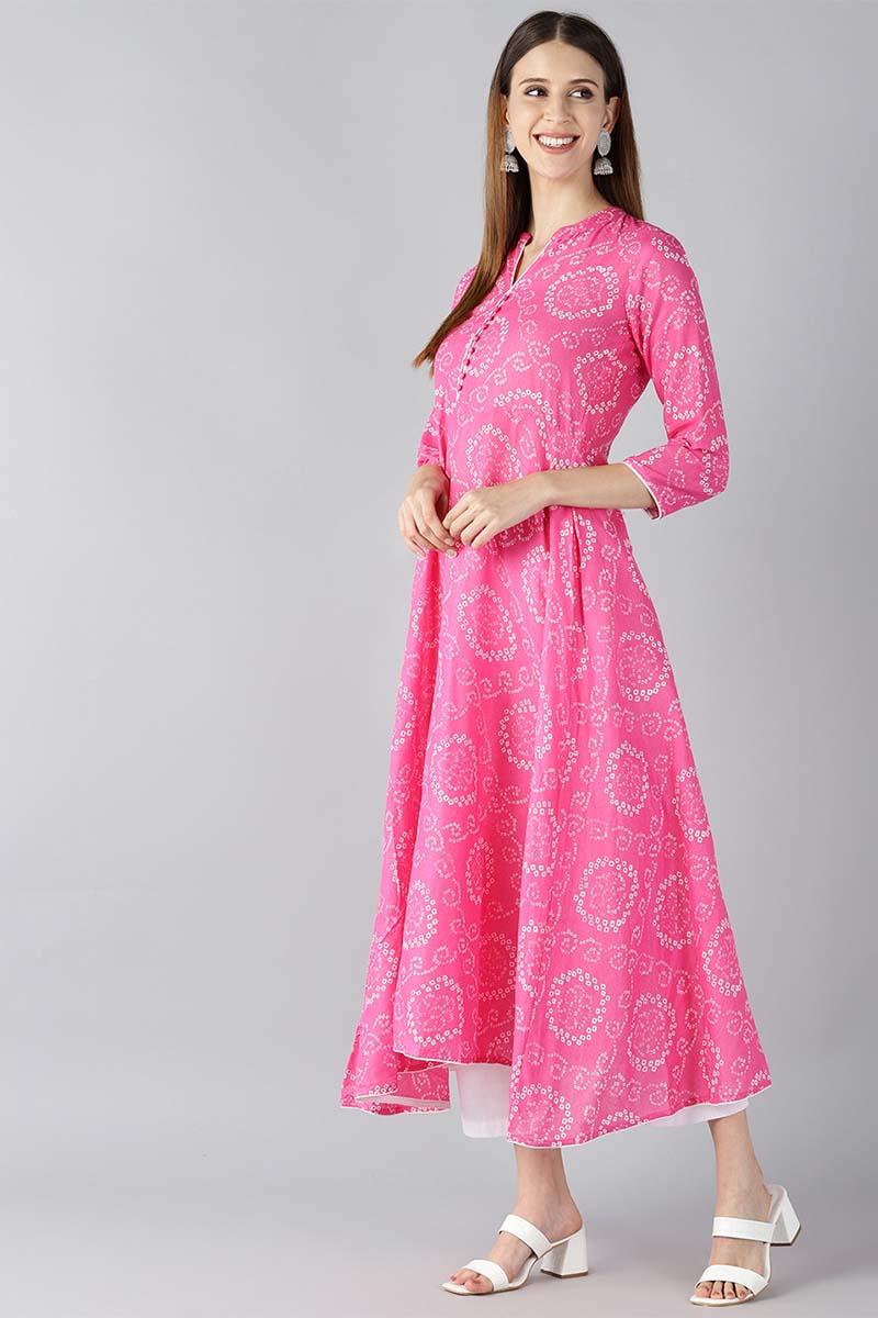   Function Wear Pink Color Printed Fancy Kurti 