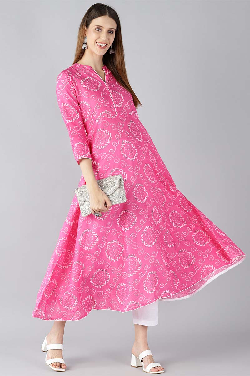   Function Wear Pink Color Printed Fancy Kurti 