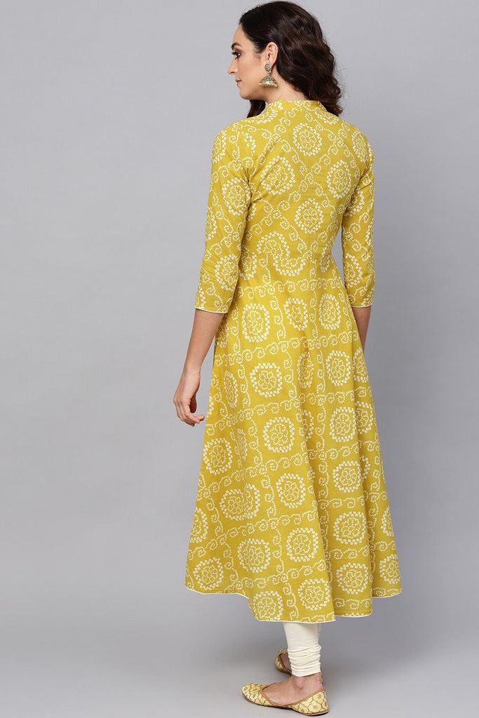   Festive Wear Cotton Fabric Yellow Color Printed Trendy Kurti 