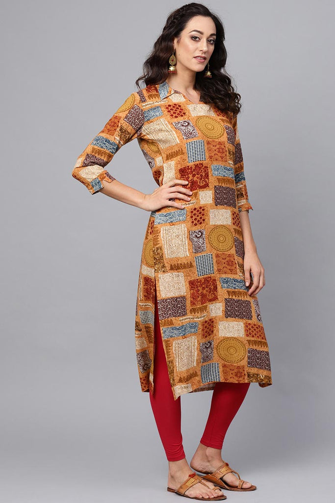   Casual Wear Cotton Fabric Multi Color Printed Trendy Kurti 