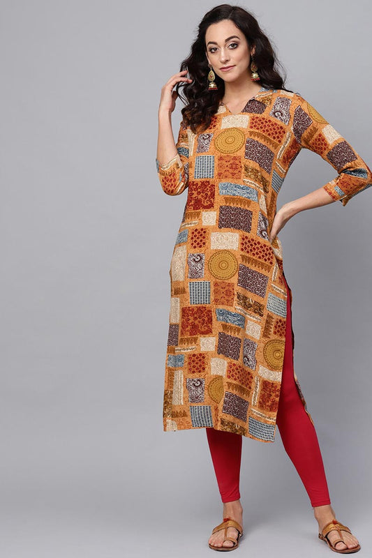   Casual Wear Cotton Fabric Multi Color Printed Trendy Kurti 