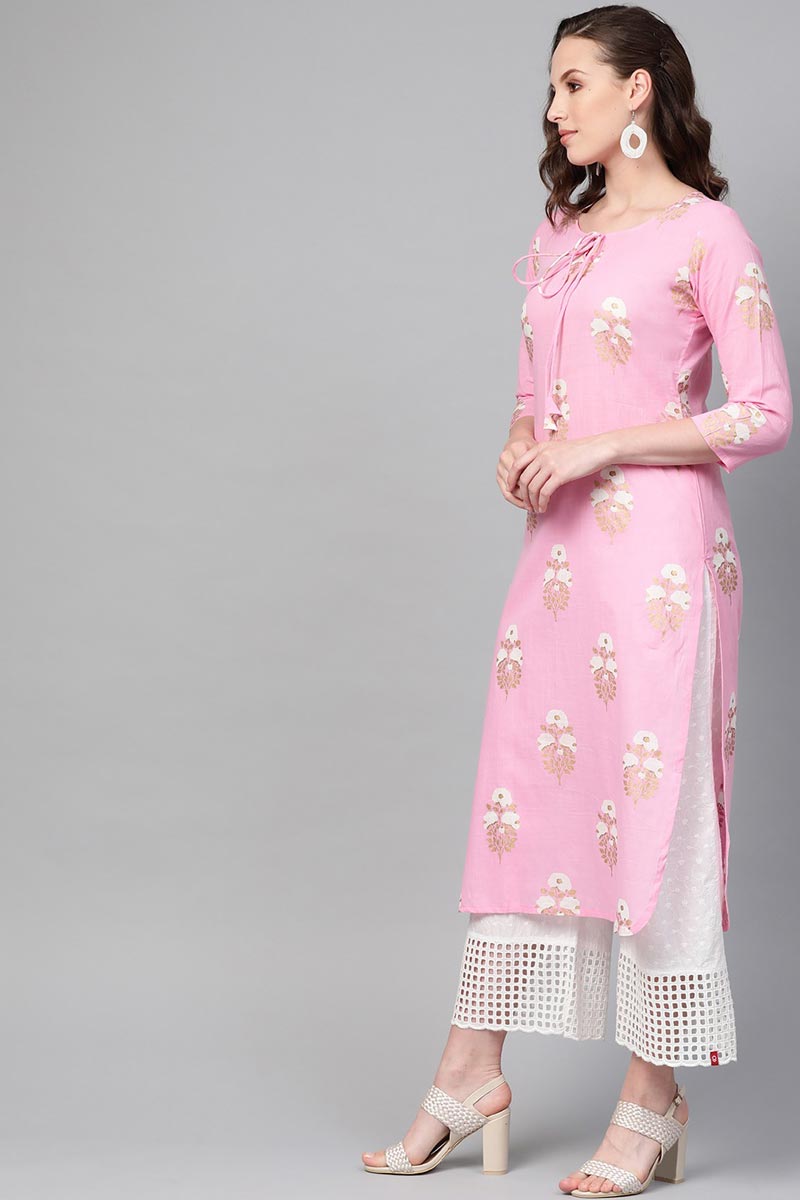   Pink Color Printed Trendy Kurti 