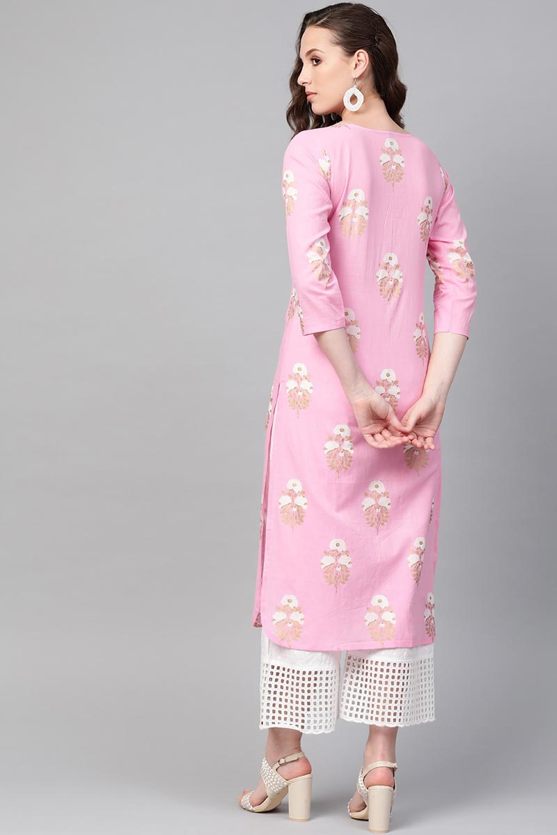   Pink Color Printed Trendy Kurti 