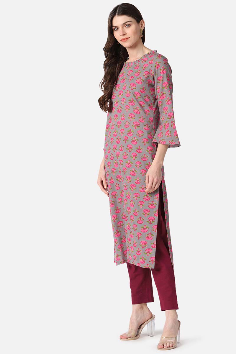   Cotton Fabric Dark Beige Color Printed Fancy Daily Wear Kurti 