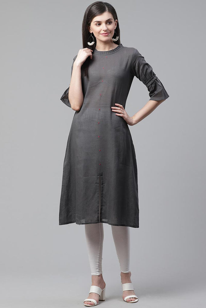   Cotton Grey Printed Fancy Daily Wear Kurti 