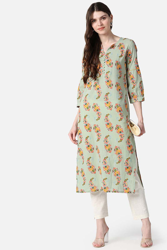   Grey Fancy Printed Cotton Kurti 