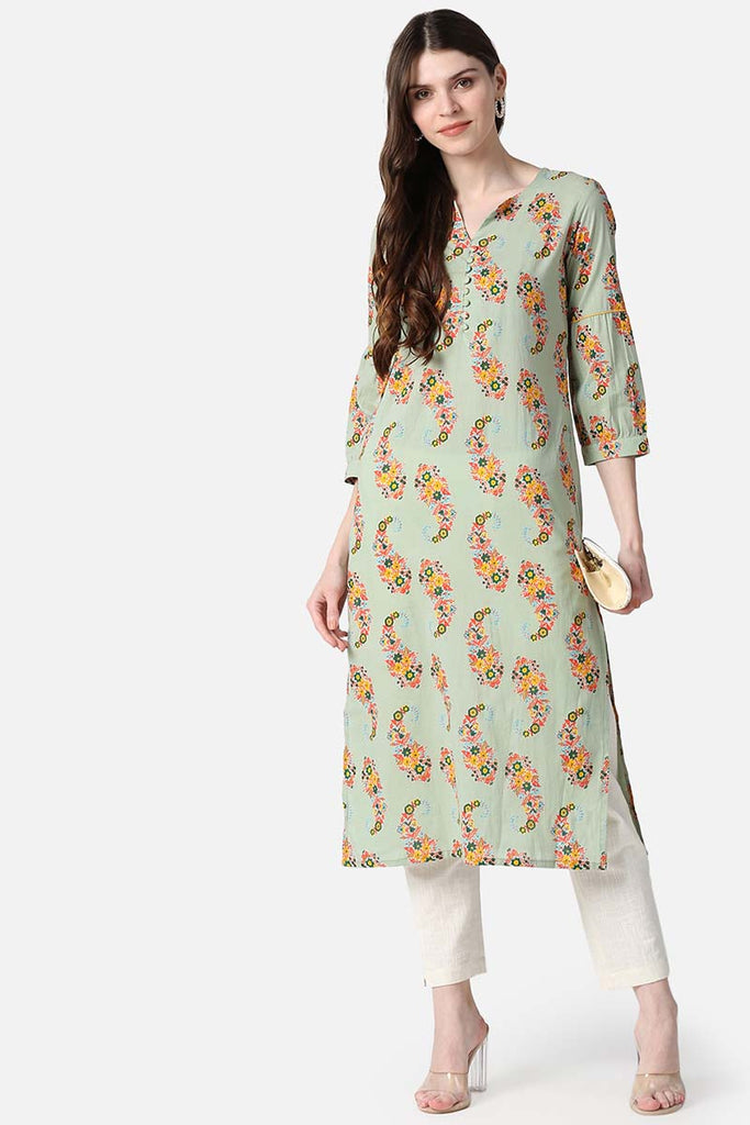   Grey Fancy Printed Cotton Kurti 