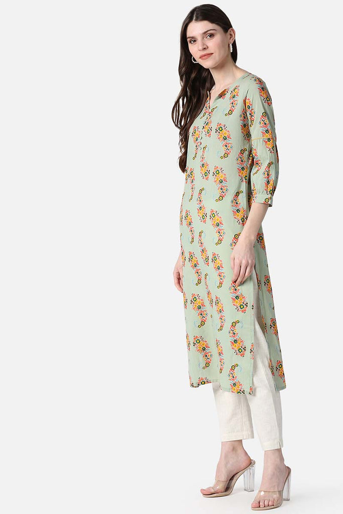   Grey Fancy Printed Cotton Kurti 