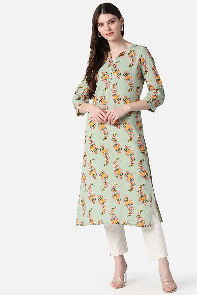   Grey Fancy Printed Cotton Kurti 