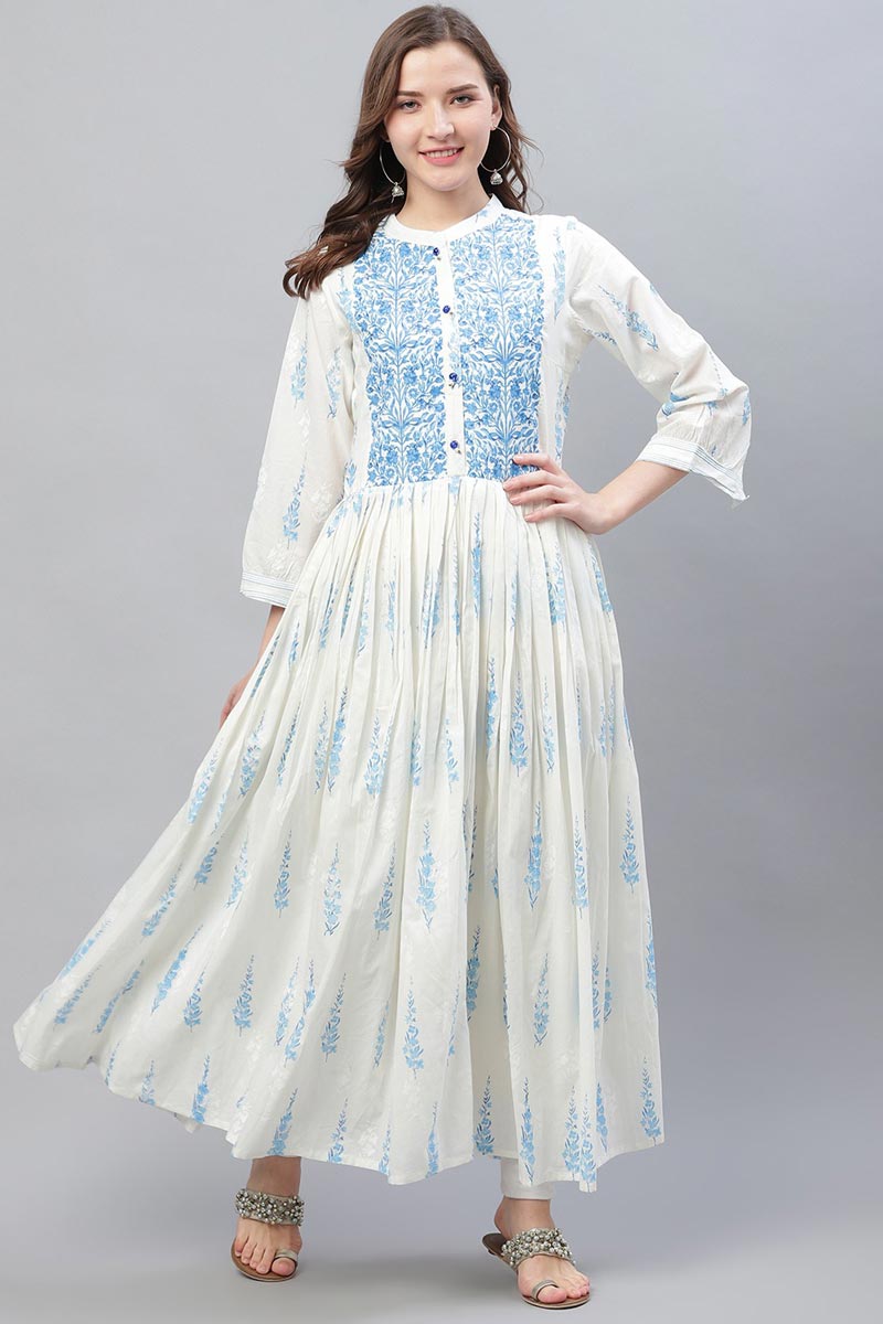   Casual Wear Cotton White Color Printed Trendy Kurti 