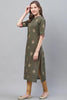   Occasion Wear Dark Olive Color Printed Cotton Kurti 