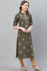   Occasion Wear Dark Olive Color Printed Cotton Kurti 