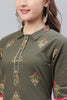   Occasion Wear Dark Olive Color Printed Cotton Kurti 