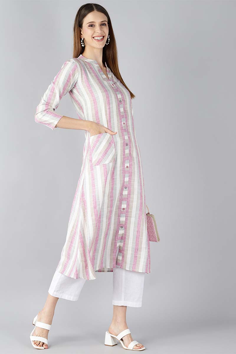   Off White Printed Fancy Daily Wear Kurti 