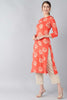   Coral Orange & Beige Screen Printed Straight Kurta