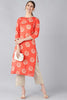   Coral Orange & Beige Screen Printed Straight Kurta