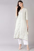   Off White & Green Self Striped A Line Kurta