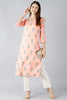   Peach Coloured & Blue Printed Straight Kurta 