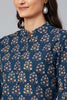   Navy Blue & White Screen Printed Straight Kurta 