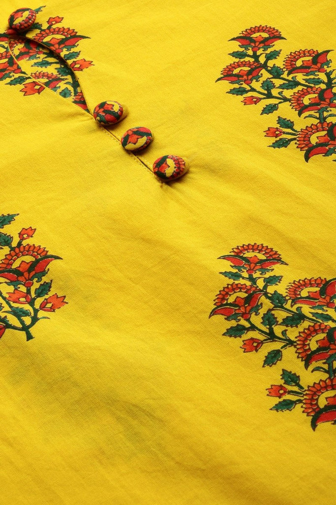   Yellow Floral Printed Straight Kurta 