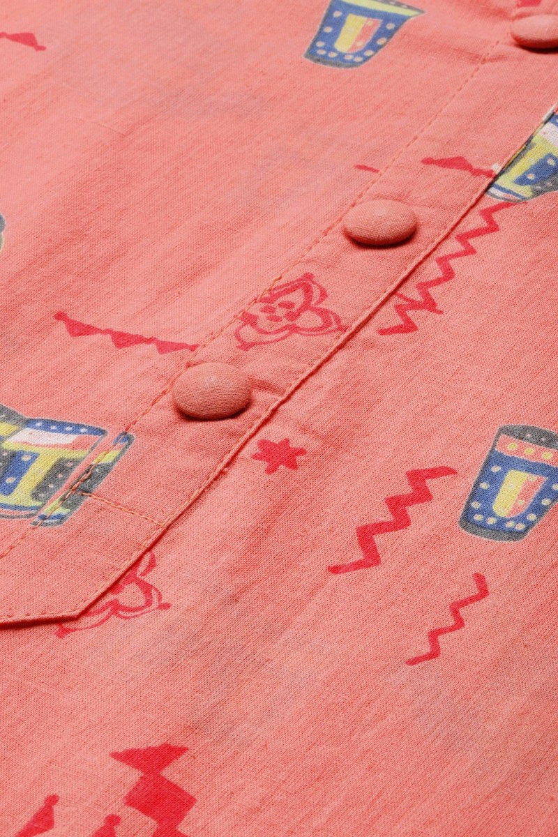   Pink And Blue Printed Straight Kurta 