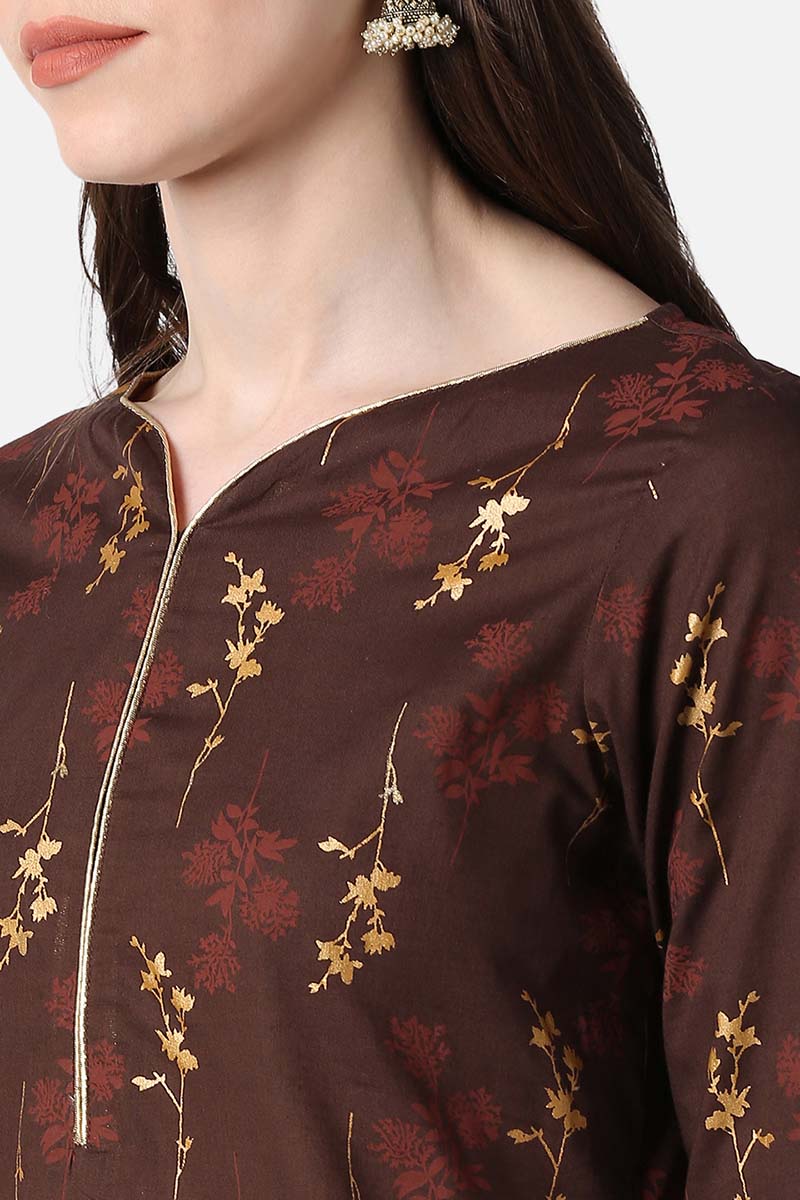   Brown And Beige Printed Straight Kurta 