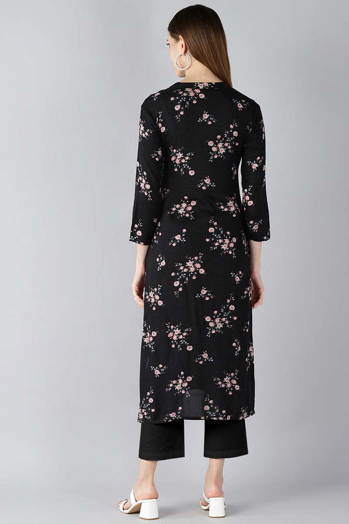   Black And Pink Printed A Line Kurta