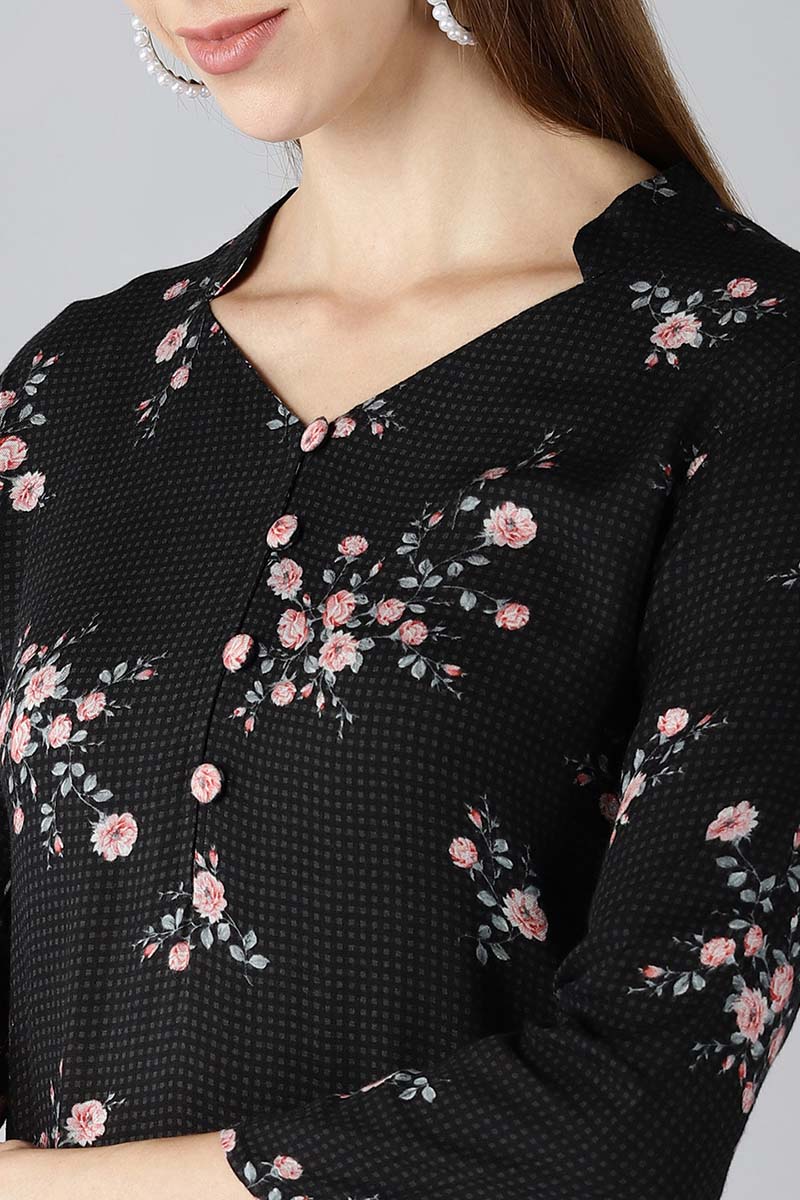   Black And Pink Printed A Line Kurta