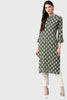   Green And White Printed A Line Cotton Kurta 