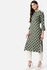   Green And White Printed A Line Cotton Kurta 