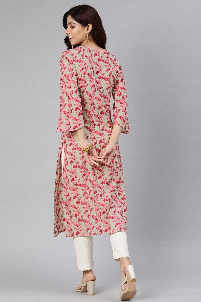   Beige And Pink Printed Straight Kurta With Flared Sleeves 