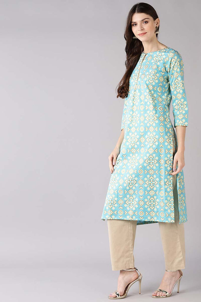   Blue Printed Straight Kurta 