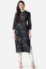   Navy Blue And Beige Printed Straight Cotton Kurta 