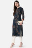   Navy Blue And Beige Printed Straight Cotton Kurta 